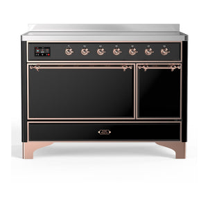 ILVE Majestic III 48-Inch Induction Range with 6 Induction Elements, 5.02 cu. ft. Oven, Glossy Black with Copper Trim, Solid Door, UMIB48QNR3BKP