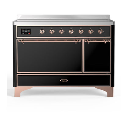 ILVE Majestic III 48-Inch Induction Range with 6 Induction Elements, 5.02 cu. ft. Oven, Glossy Black with Copper Trim, Solid Door, UMIB48QNR3BKP