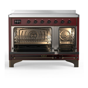 ILVE Majestic III 48-Inch Induction Range with 6 Induction Elements, 5.02 cu. ft. Oven, Burgundy with Burnished Trim, Solid Door, UMIB48QNR3BUB