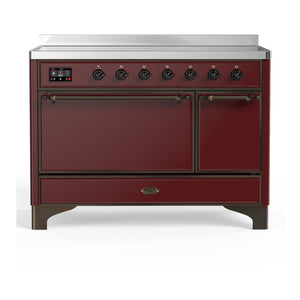 ILVE Majestic III 48-Inch Induction Range with 6 Induction Elements, 5.02 cu. ft. Oven, Burgundy with Burnished Trim, Solid Door, UMIB48QNR3BUB