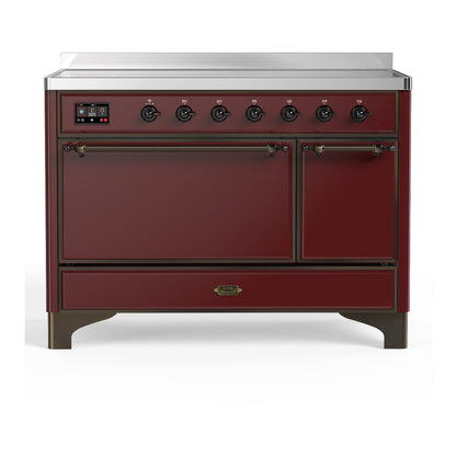 ILVE Majestic III 48-Inch Induction Range with 6 Induction Elements, 5.02 cu. ft. Oven, Burgundy with Burnished Trim, Solid Door, UMIB48QNR3BUB