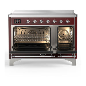 ILVE Majestic III 48-Inch Induction Range with 6 Induction Elements, 5.02 cu. ft. Oven, Burgundy with Chrome Trim, Solid Door, UMIB48QNR3BUC