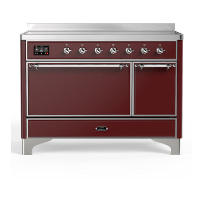ILVE Majestic III 48-Inch Induction Range with 6 Induction Elements, 5.02 cu. ft. Oven, Burgundy with Chrome Trim, Solid Door, UMIB48QNR3BUC
