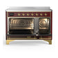 ILVE Majestic III 48-Inch Induction Range with 6 Induction Elements, 5.02 cu. ft. Oven, Burgundy with Brass Trim, Solid Door, UMIB48QNR3BUG