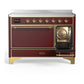 ILVE Majestic III 48-Inch Induction Range with 6 Induction Elements, 5.02 cu. ft. Oven, Burgundy with Brass Trim, Solid Door, UMIB48QNR3BUG