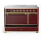 ILVE Majestic III 48-Inch Induction Range with 6 Induction Elements, 5.02 cu. ft. Oven, Burgundy with Brass Trim, Solid Door, UMIB48QNR3BUG