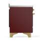 ILVE Majestic III 48-Inch Induction Range with 6 Induction Elements, 5.02 cu. ft. Oven, Burgundy with Brass Trim, Solid Door, UMIB48QNR3BUG