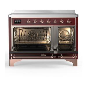 ILVE Majestic III 48-Inch Induction Range with 6 Induction Elements, 5.02 cu. ft. Oven, Burgundy with Copper Trim, Solid Door, UMIB48QNR3BUP