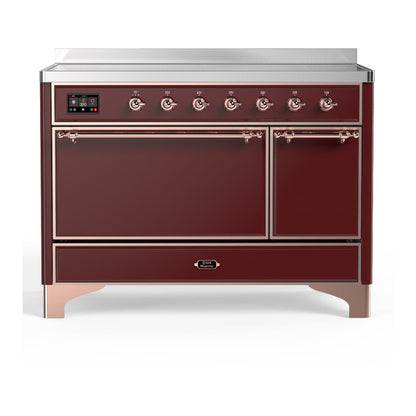 ILVE Majestic III 48-Inch Induction Range with 6 Induction Elements, 5.02 cu. ft. Oven, Burgundy with Copper Trim, Solid Door, UMIB48QNR3BUP
