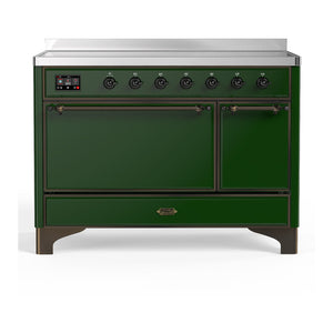 ILVE Majestic III 48-Inch Induction Range with 6 Induction Elements, 5.02 cu. ft. Oven, Emerald Green with Burnished Trim, Solid Door, UMIB48QNR3EGB