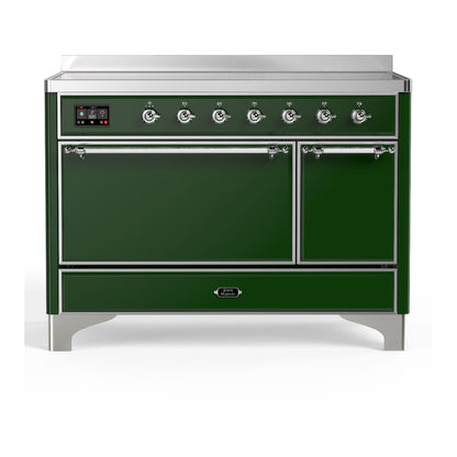 ILVE Majestic III 48-Inch Induction Range with 6 Induction Elements, 5.02 cu. ft. Oven, Emerald Green with Chrome Trim, Solid Door, UMIB48QNR3EGC