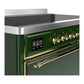 ILVE Majestic III 48-Inch Induction Range with 6 Induction Elements, 5.02 cu. ft. Oven, Emerald Green with Brass Trim, Solid Door, UMIB48QNR3EGG