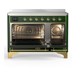 ILVE Majestic III 48-Inch Induction Range with 6 Induction Elements, 5.02 cu. ft. Oven, Emerald Green with Brass Trim, Solid Door, UMIB48QNR3EGG