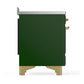 ILVE Majestic III 48-Inch Induction Range with 6 Induction Elements, 5.02 cu. ft. Oven, Emerald Green with Brass Trim, Solid Door, UMIB48QNR3EGG