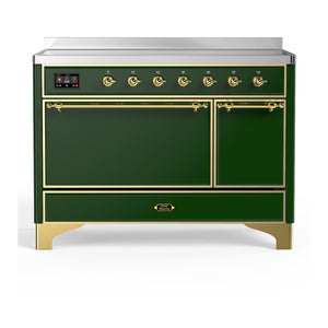 ILVE Majestic III 48-Inch Induction Range with 6 Induction Elements, 5.02 cu. ft. Oven, Emerald Green with Brass Trim, Solid Door, UMIB48QNR3EGG