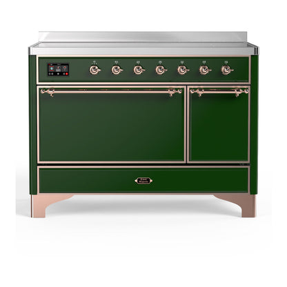 ILVE Majestic III 48-Inch Induction Range with 6 Induction Elements, 5.02 cu. ft. Oven, Emerald Green with Copper Trim, Solid Door, UMIB48QNR3EGP