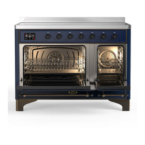 ILVE Majestic III 48-Inch Induction Range with 6 Induction Elements, 5.02 cu. ft. Oven, Mightnight Blue with Burnished Trim, Solid Door, UMIB48QNR3MBB