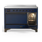 ILVE Majestic III 48-Inch Induction Range with 6 Induction Elements, 5.02 cu. ft. Oven, Mightnight Blue with Burnished Trim, Solid Door, UMIB48QNR3MBB