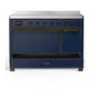 ILVE Majestic III 48-Inch Induction Range with 6 Induction Elements, 5.02 cu. ft. Oven, Mightnight Blue with Burnished Trim, Solid Door, UMIB48QNR3MBB