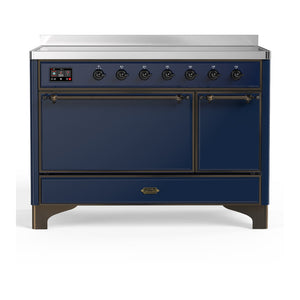 ILVE Majestic III 48-Inch Induction Range with 6 Induction Elements, 5.02 cu. ft. Oven, Mightnight Blue with Burnished Trim, Solid Door, UMIB48QNR3MBB