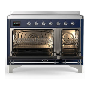 ILVE Majestic III 48-Inch Induction Range with 6 Induction Elements, 5.02 cu. ft. Oven, Mightnight Blue with Chrome Trim, Solid Door, UMIB48QNR3MBC