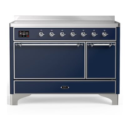 ILVE Majestic III 48-Inch Induction Range with 6 Induction Elements, 5.02 cu. ft. Oven, Mightnight Blue with Chrome Trim, Solid Door, UMIB48QNR3MBC