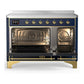 ILVE Majestic III 48-Inch Induction Range with 6 Induction Elements, 5.02 cu. ft. Oven, Mightnight Blue with Brass Trim, Solid Door, UMIB48QNR3MBG