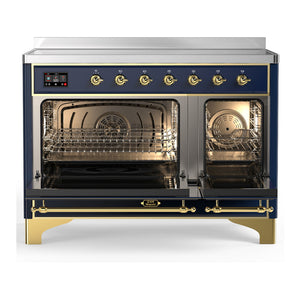 ILVE Majestic III 48-Inch Induction Range with 6 Induction Elements, 5.02 cu. ft. Oven, Mightnight Blue with Brass Trim, Solid Door, UMIB48QNR3MBG