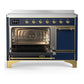 ILVE Majestic III 48-Inch Induction Range with 6 Induction Elements, 5.02 cu. ft. Oven, Mightnight Blue with Brass Trim, Solid Door, UMIB48QNR3MBG