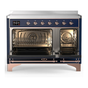 ILVE Majestic III 48-Inch Induction Range with 6 Induction Elements, 5.02 cu. ft. Oven, Mightnight Blue with Copper Trim, Solid Door, UMIB48QNR3MBP
