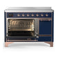 ILVE Majestic III 48-Inch Induction Range with 6 Induction Elements, 5.02 cu. ft. Oven, Mightnight Blue with Copper Trim, Solid Door, UMIB48QNR3MBP