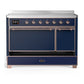 ILVE Majestic III 48-Inch Induction Range with 6 Induction Elements, 5.02 cu. ft. Oven, Mightnight Blue with Copper Trim, Solid Door, UMIB48QNR3MBP