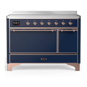 ILVE Majestic III 48-Inch Induction Range with 6 Induction Elements, 5.02 cu. ft. Oven, Mightnight Blue with Copper Trim, Solid Door, UMIB48QNR3MBP