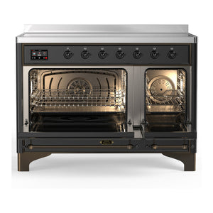 ILVE Majestic III 48-Inch Induction Range with 6 Induction Elements, 5.02 cu. ft. Oven, Matte Graphite with Burnished Trim, Solid Door, UMIB48QNR3MGB