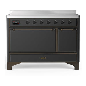 ILVE Majestic III 48-Inch Induction Range with 6 Induction Elements, 5.02 cu. ft. Oven, Matte Graphite with Burnished Trim, Solid Door, UMIB48QNR3MGB