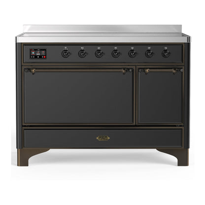 ILVE Majestic III 48-Inch Induction Range with 6 Induction Elements, 5.02 cu. ft. Oven, Matte Graphite with Burnished Trim, Solid Door, UMIB48QNR3MGB