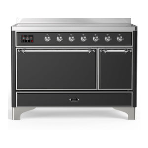 ILVE Majestic III 48-Inch Induction Range with 6 Induction Elements, 5.02 cu. ft. Oven, Matte Graphite with Chrome Trim, Solid Door, UMIB48QNR3MGC