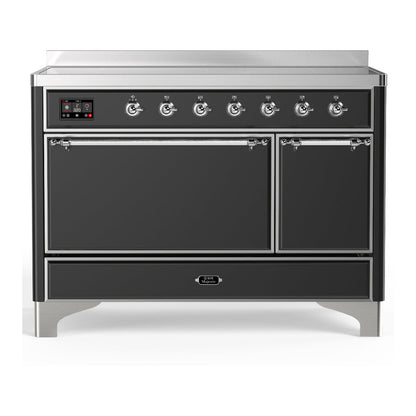 ILVE Majestic III 48-Inch Induction Range with 6 Induction Elements, 5.02 cu. ft. Oven, Matte Graphite with Chrome Trim, Solid Door, UMIB48QNR3MGC