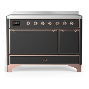 ILVE Majestic III 48-Inch Induction Range with 6 Induction Elements, 5.02 cu. ft. Oven, Matte Graphite with Copper Trim, Solid Door, UMIB48QNR3MGP