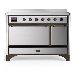 ILVE Majestic III 48-Inch Induction Range with 6 Induction Elements, 5.02 cu. ft. Oven, Stainless Steel with Burnished Trim, Solid Door, UMIB48QNR3SSB