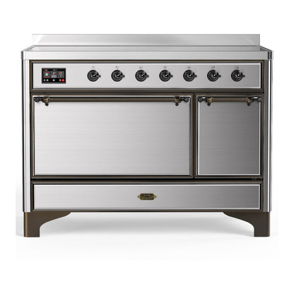 ILVE Majestic III 48-Inch Induction Range with 6 Induction Elements, 5.02 cu. ft. Oven, Stainless Steel with Burnished Trim, Solid Door, UMIB48QNR3SSB