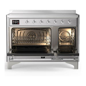 ILVE Majestic III 48-Inch Induction Range with 6 Induction Elements, 5.02 cu. ft. Oven, Stainless Steel with Chrome Trim, Solid Door, UMIB48QNR3SSC