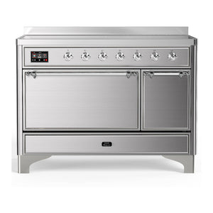 ILVE Majestic III 48-Inch Induction Range with 6 Induction Elements, 5.02 cu. ft. Oven, Stainless Steel with Chrome Trim, Solid Door, UMIB48QNR3SSC