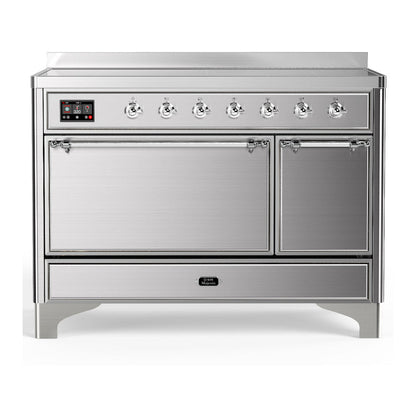 ILVE Majestic III 48-Inch Induction Range with 6 Induction Elements, 5.02 cu. ft. Oven, Stainless Steel with Chrome Trim, Solid Door, UMIB48QNR3SSC