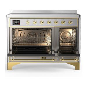 ILVE Majestic III 48-Inch Induction Range with 6 Induction Elements, 5.02 cu. ft. Oven, Stainless Steel with Brass Trim, Solid Door, UMIB48QNR3SSG