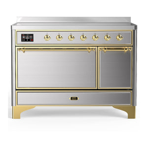 ILVE Majestic III 48-Inch Induction Range with 6 Induction Elements, 5.02 cu. ft. Oven, Stainless Steel with Brass Trim, Solid Door, UMIB48QNR3SSG