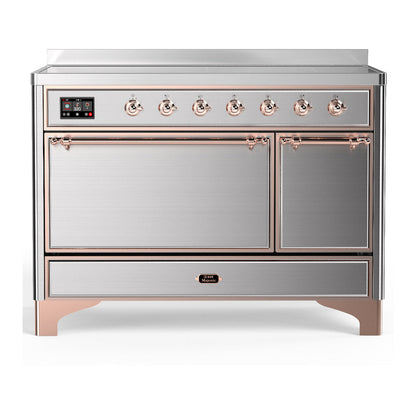 ILVE Majestic III 48-Inch Induction Range with 6 Induction Elements, 5.02 cu. ft. Oven, Stainless Steel with Copper Trim, Solid Door, UMIB48QNR3SSP