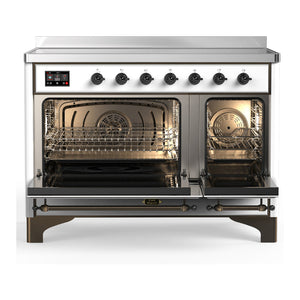 ILVE Majestic III 48-Inch Induction Range with 6 Induction Elements, 5.02 cu. ft. Oven, White with Burnished Trim, Solid Door, UMIB48QNR3WHB