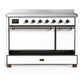 ILVE Majestic III 48-Inch Induction Range with 6 Induction Elements, 5.02 cu. ft. Oven, White with Burnished Trim, Solid Door, UMIB48QNR3WHB