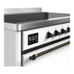 ILVE Majestic III 48-Inch Induction Range with 6 Induction Elements, 5.02 cu. ft. Oven, White with Burnished Trim, Solid Door, UMIB48QNR3WHB